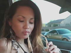 Korean Nudes presents: Francine dee strips in car! big boobs!